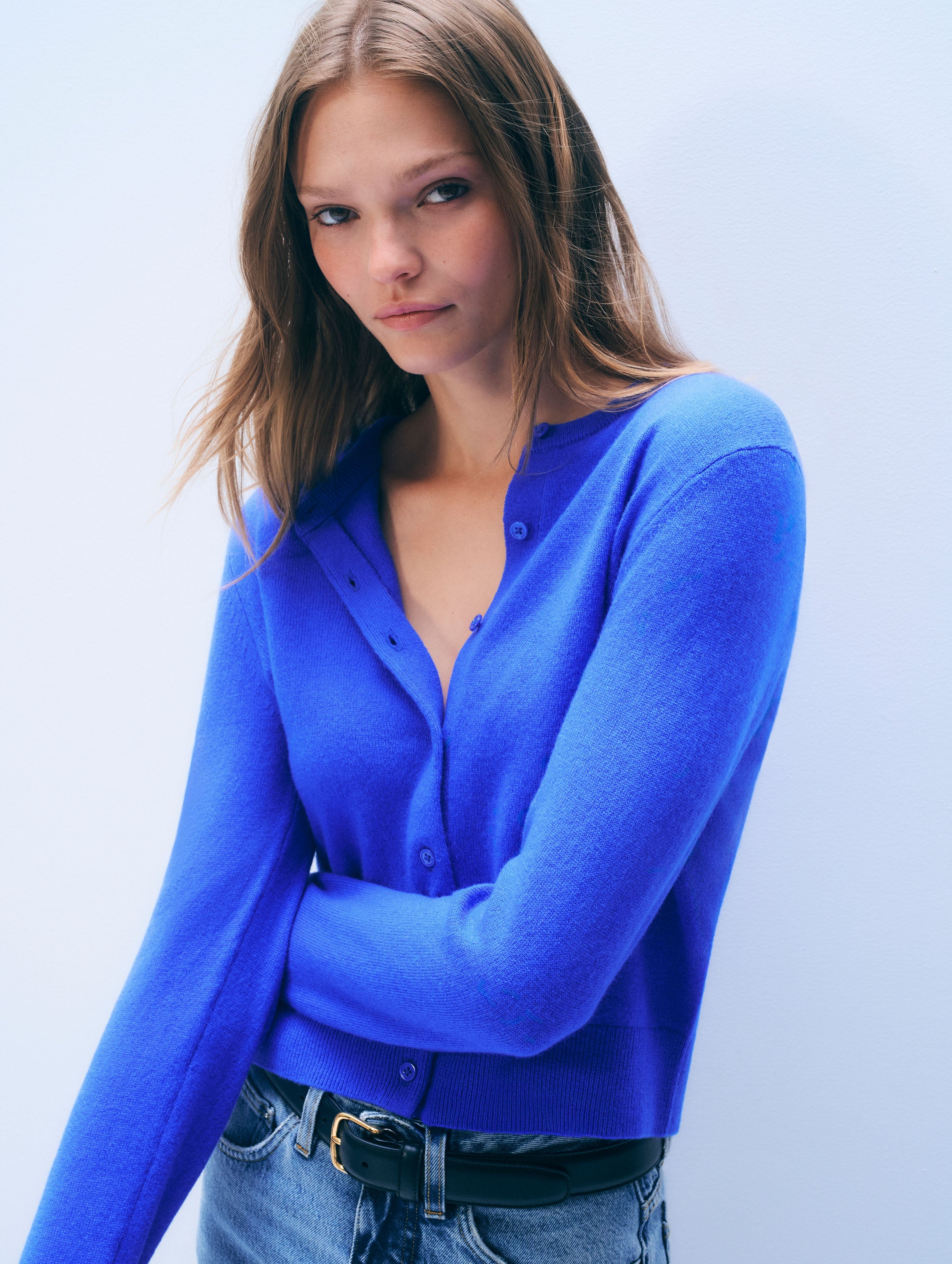 Cashmere Crewneck Cardigan | Cobalt Blue