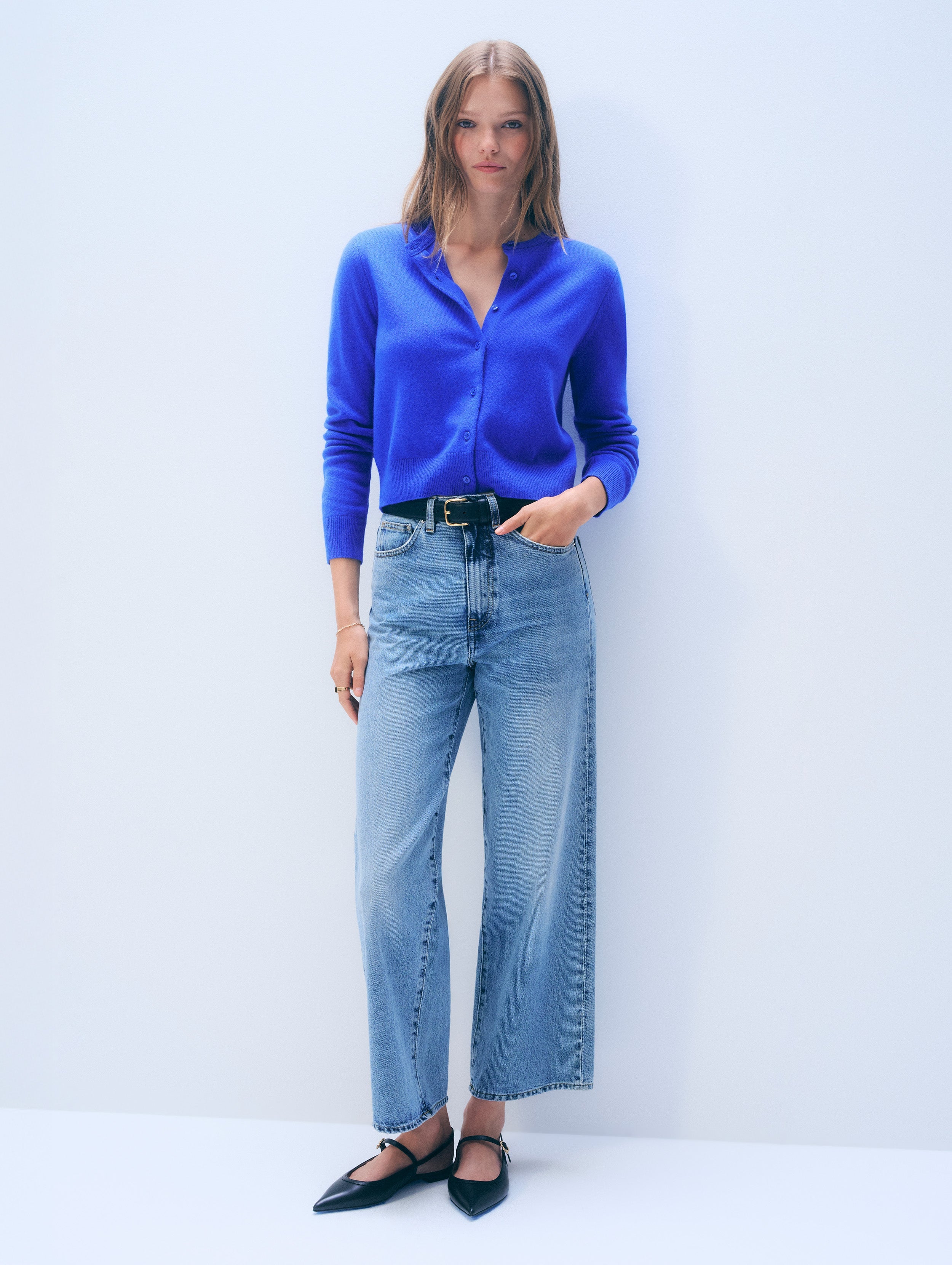 Cashmere Crewneck Cardigan | Cobalt Blue