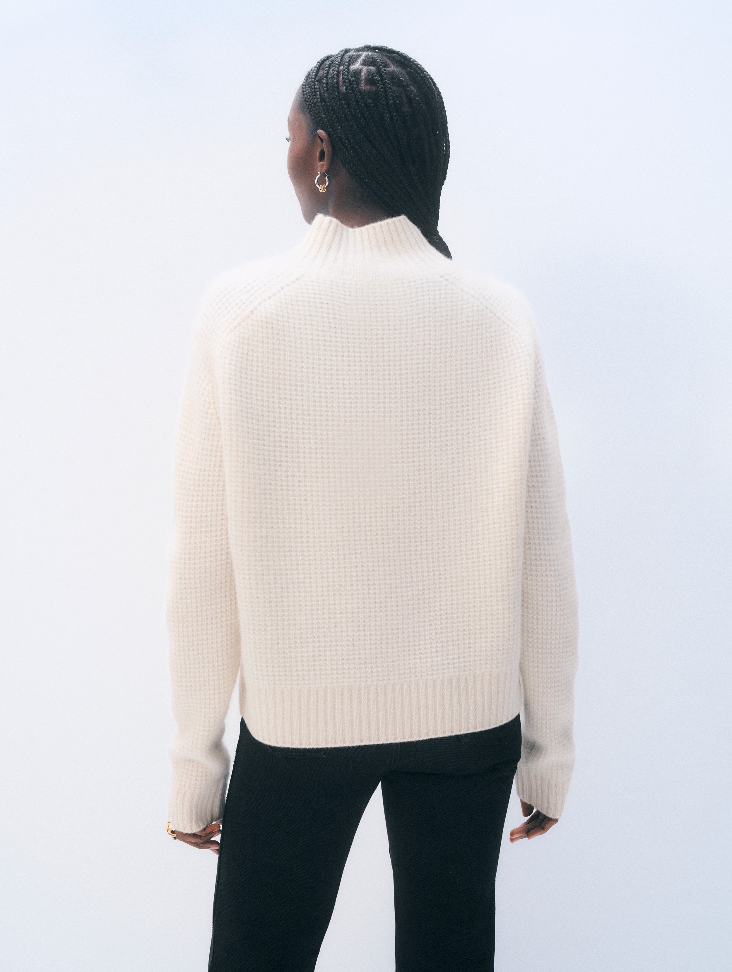 Cashmere Luxe Waffle Standneck | Soft White