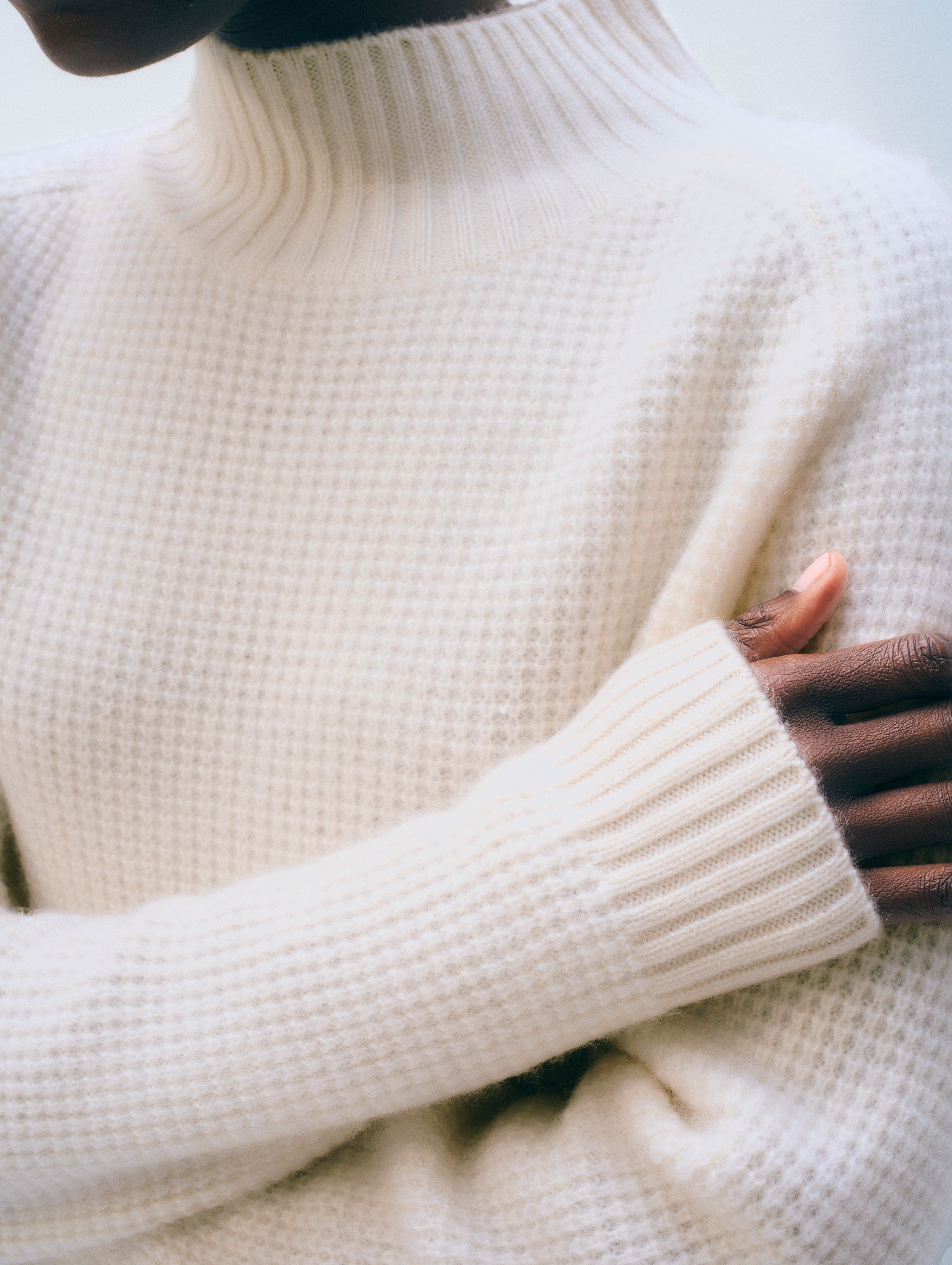 Cashmere Luxe Waffle Standneck | Soft White