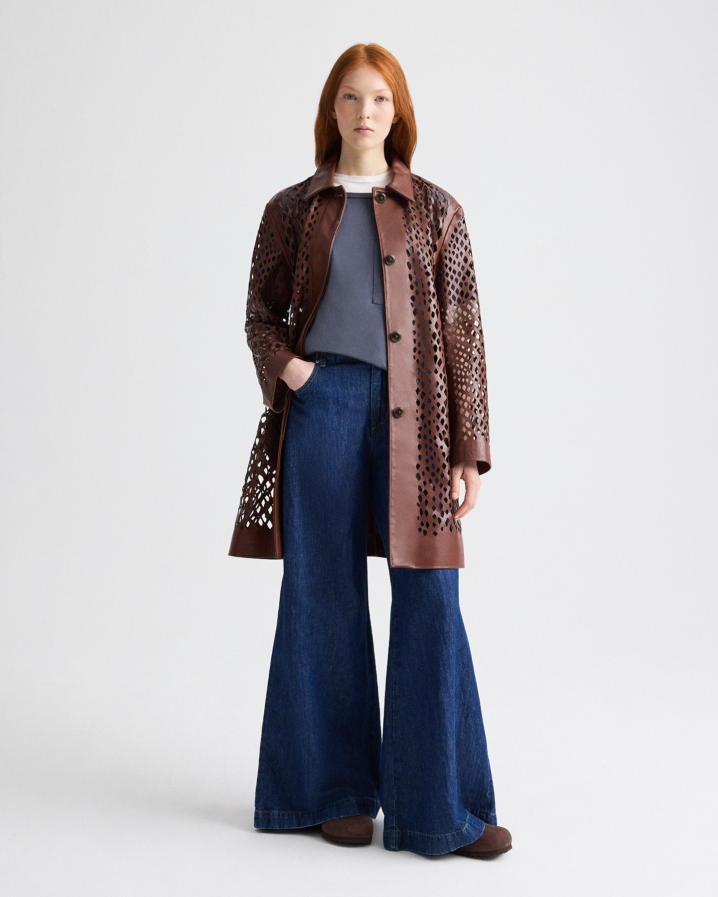 Edinburgh Laser Cut Coat in Bruins Leather