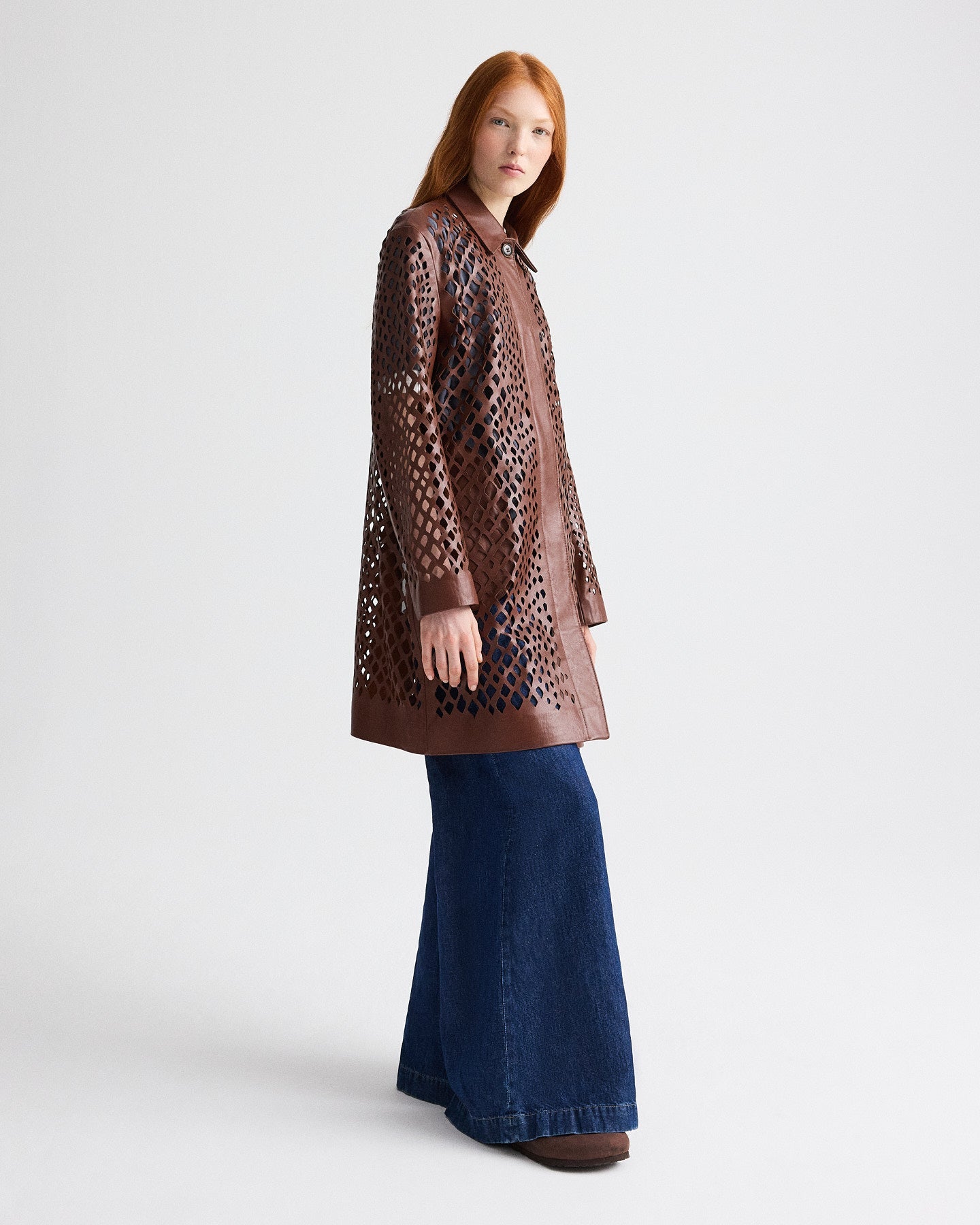 Edinburgh Laser Cut Coat in Bruins Leather