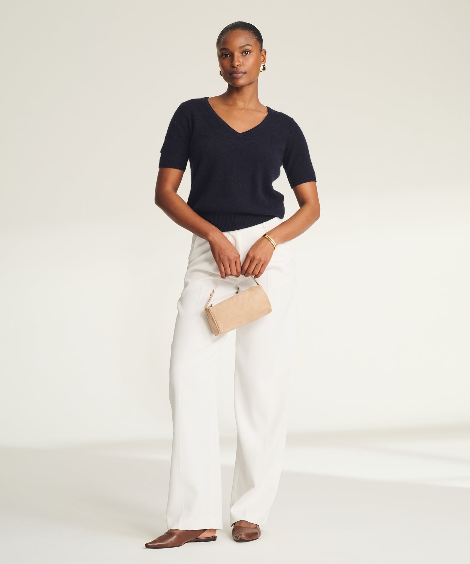 Lightweight Cashmere Short Sleeve V-Neck Sweater