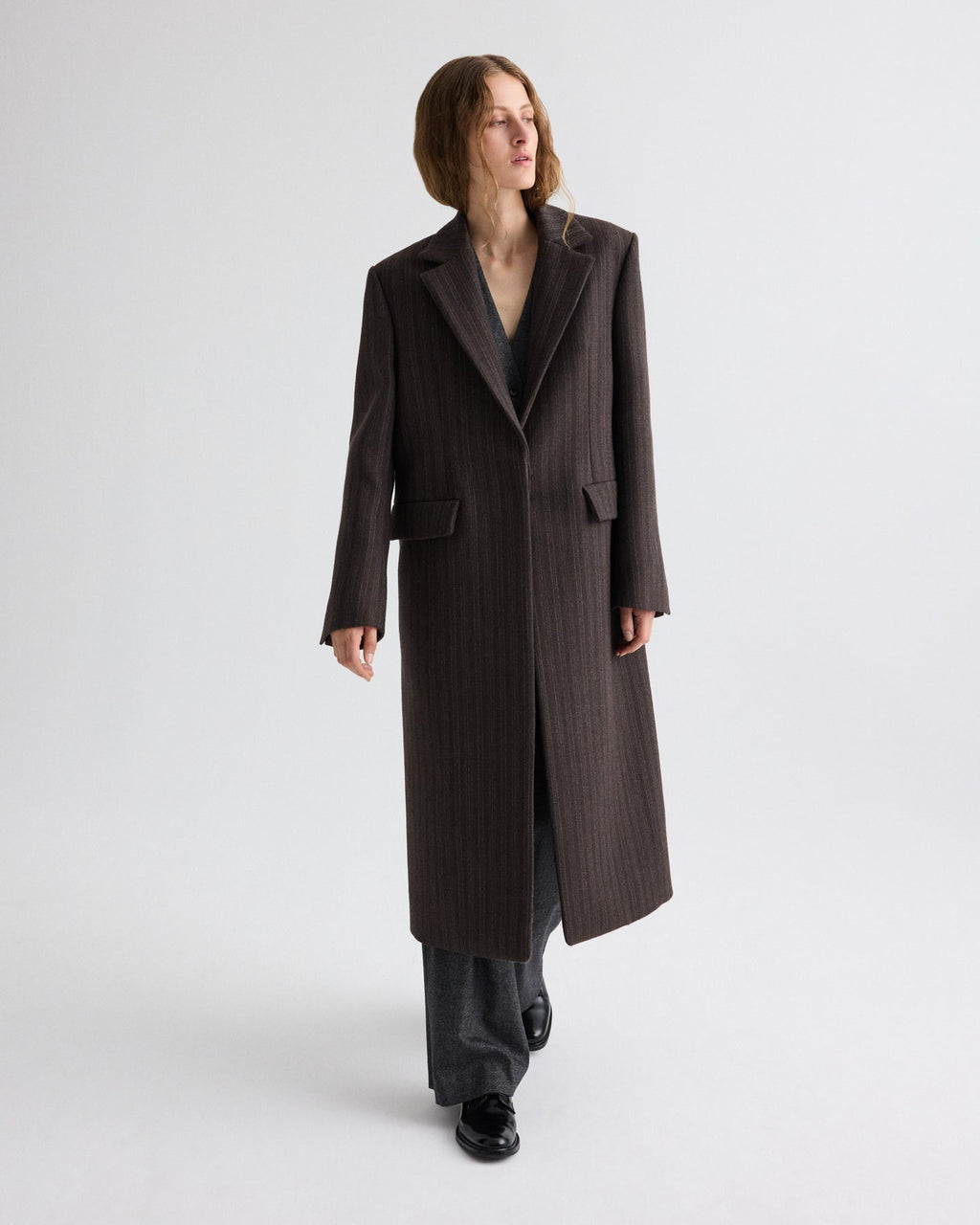 Mattie Coat in Dotted Stripe Suiting