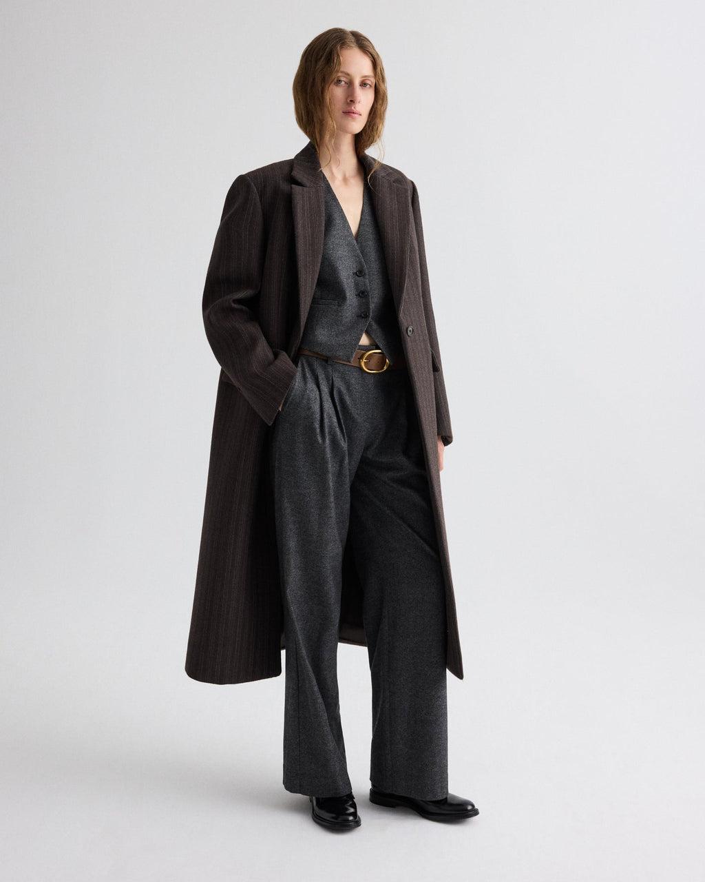 Mattie Coat in Dotted Stripe Suiting