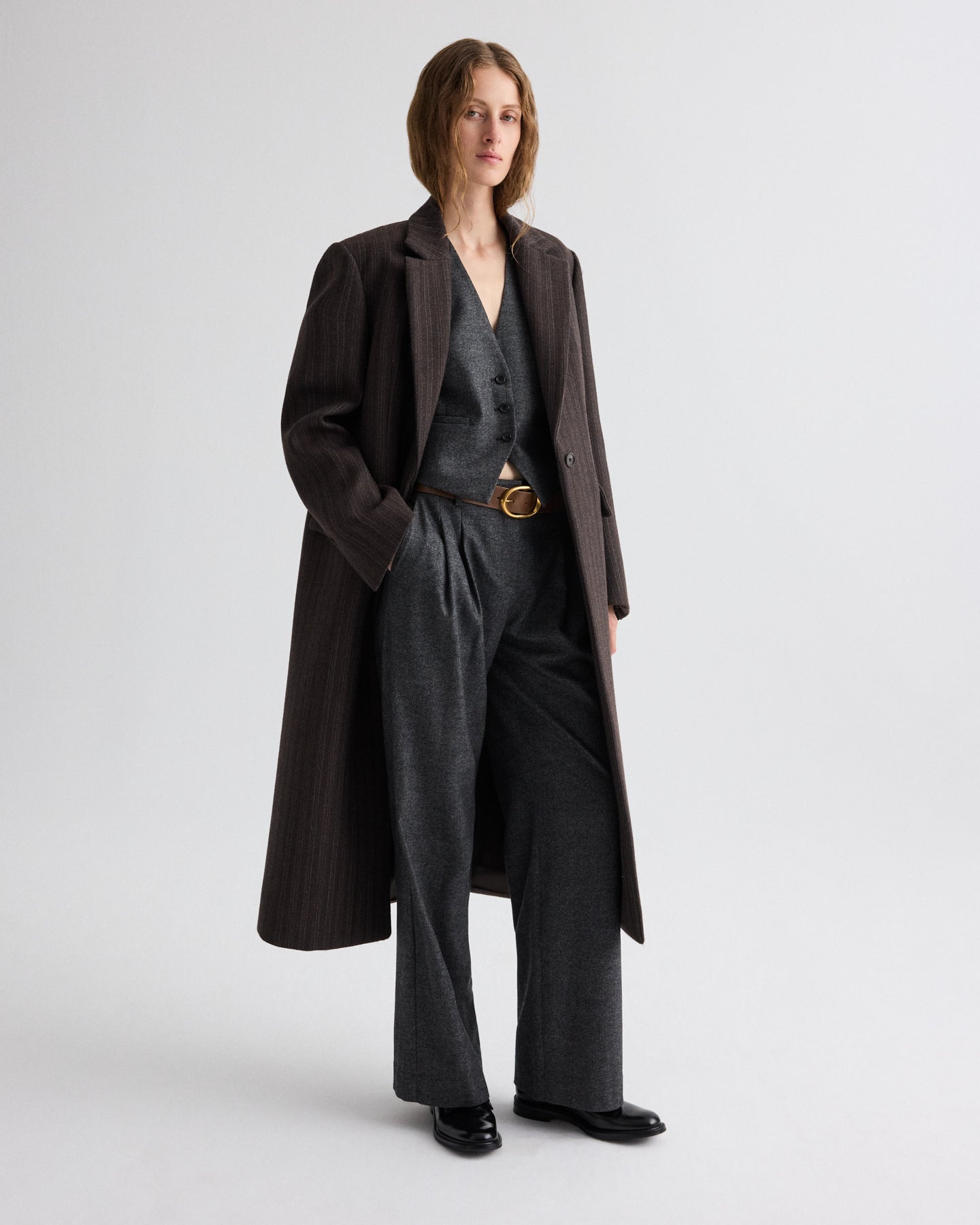 Mattie Coat in Dotted Stripe Suiting
