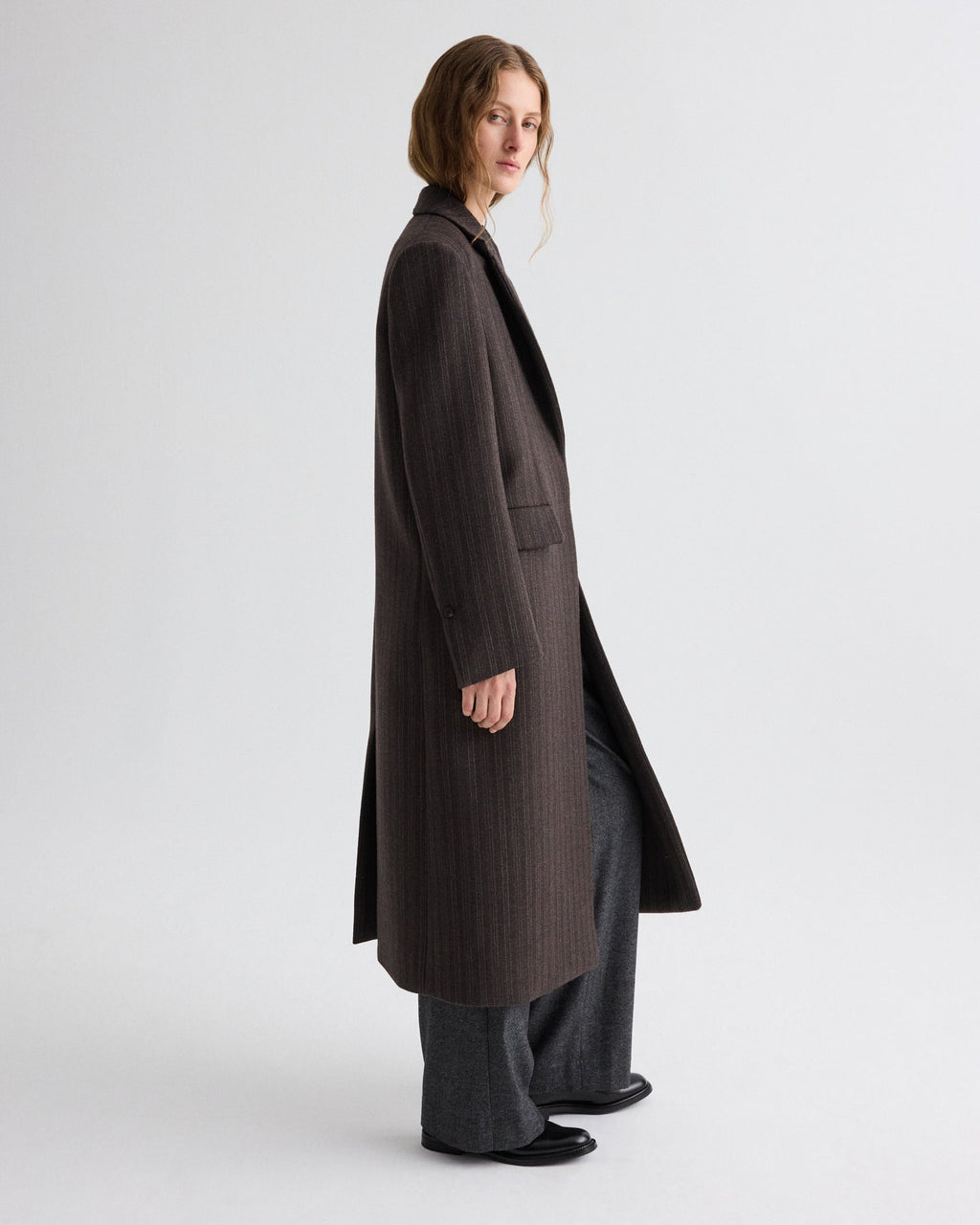 Mattie Coat in Dotted Stripe Suiting