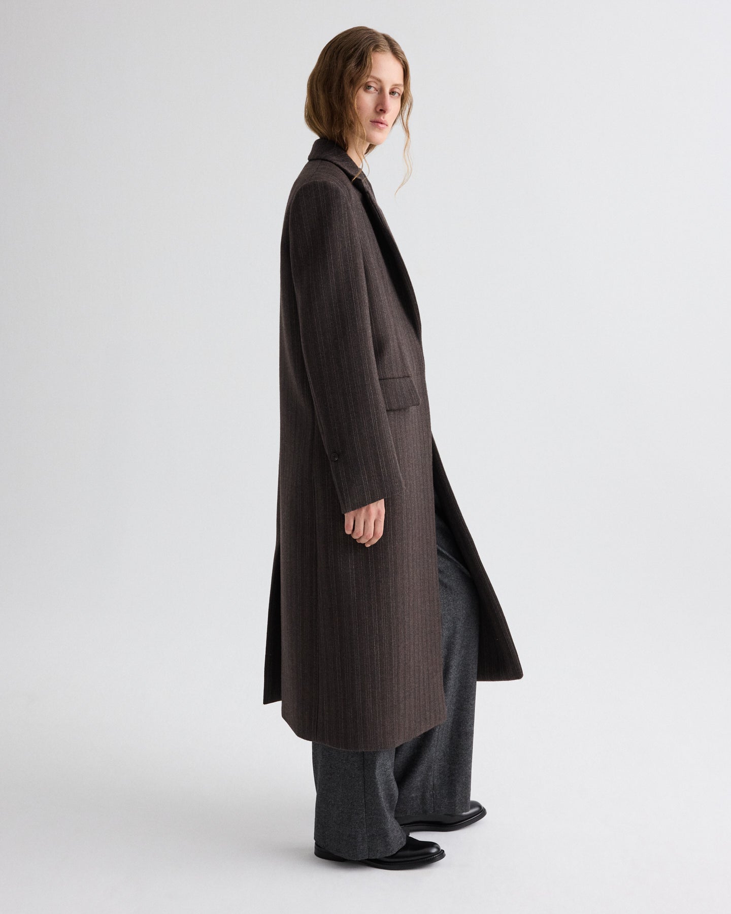 Mattie Coat in Dotted Stripe Suiting